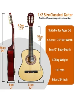 3rd Avenue 1/2 Size Classical Guitar Pack – Natural With Free Online Music Lessons* 3Rd Avenue