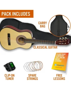 3rd Avenue 1/2 Size Classical Guitar Pack – Natural With Free Online Music Lessons* 3Rd Avenue