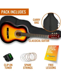 3rd Avenue 3/4 Size Classical Guitar Pack – Sunburst With Free Online Music Lessons* 3Rd Avenue