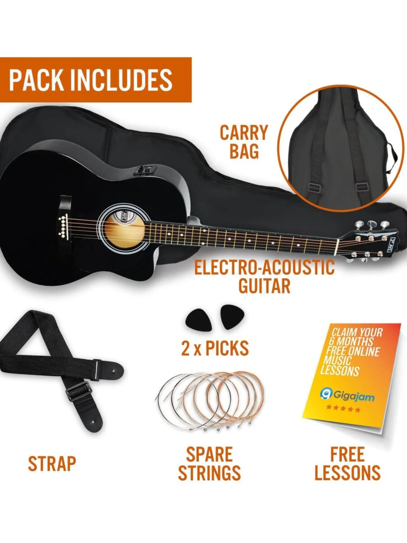 3rd Avenue Cutaway Electro Acoustic Guitar Pack – Black* 3Rd Avenue