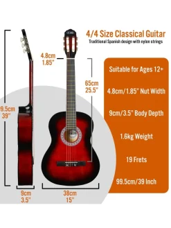 3rd Avenue Full Size Classical Guitar Pack – Redburst* 3Rd Avenue