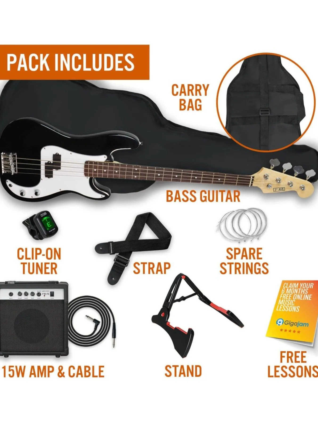 3rd Avenue Rocket Series Electric Bass Guitar Pack* 3Rd Avenue