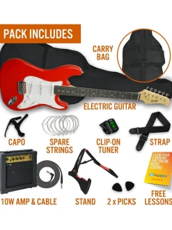 Christmas Gifts Rocket Full Size Electric Guitar Pack In Red With Free Online Music Lessons* Christmas Gifts