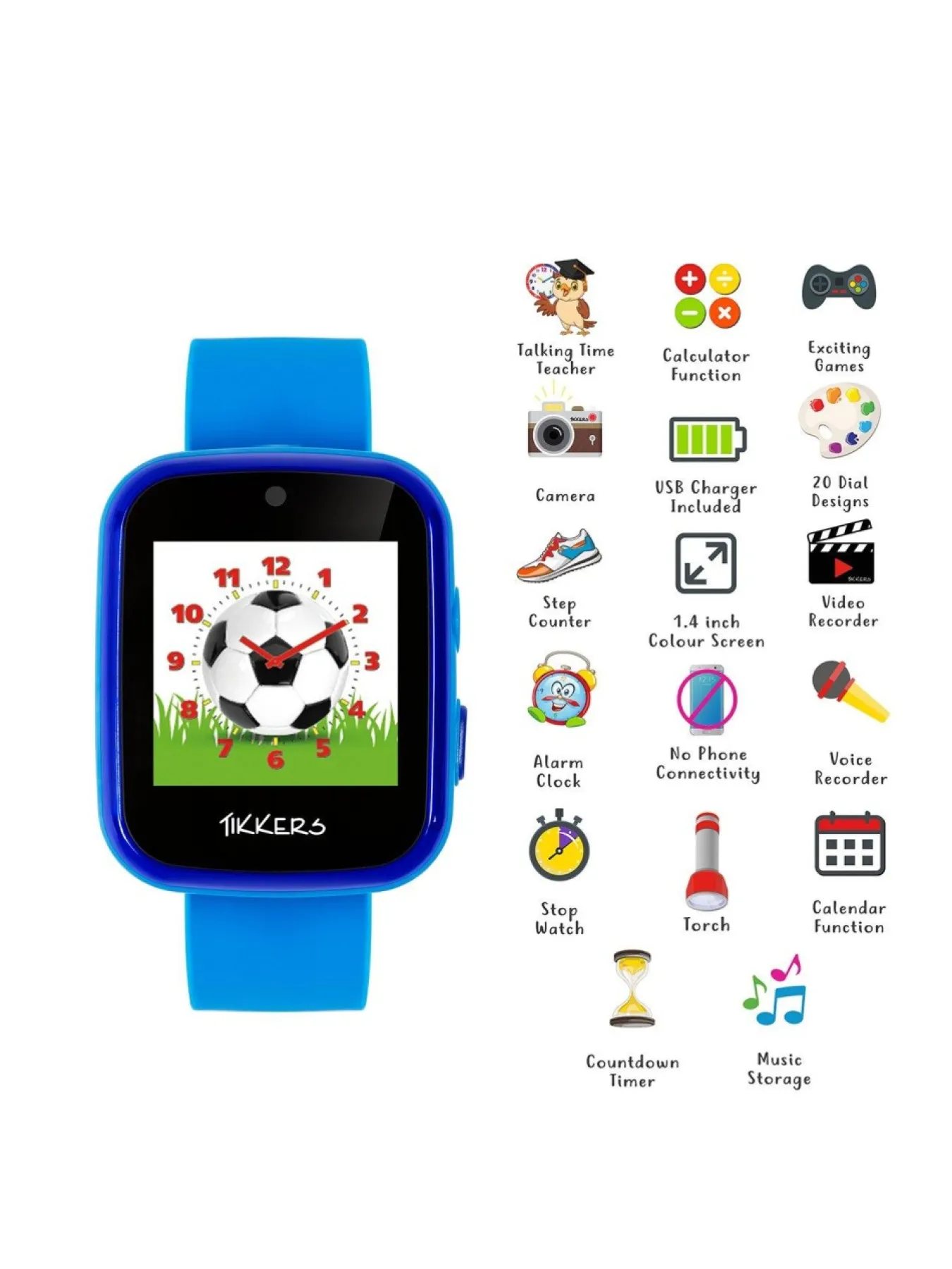 Christmas Gifts Tikkers Full Display Blue Silicone Strap Kids Smart Watch* Christmas Gifts